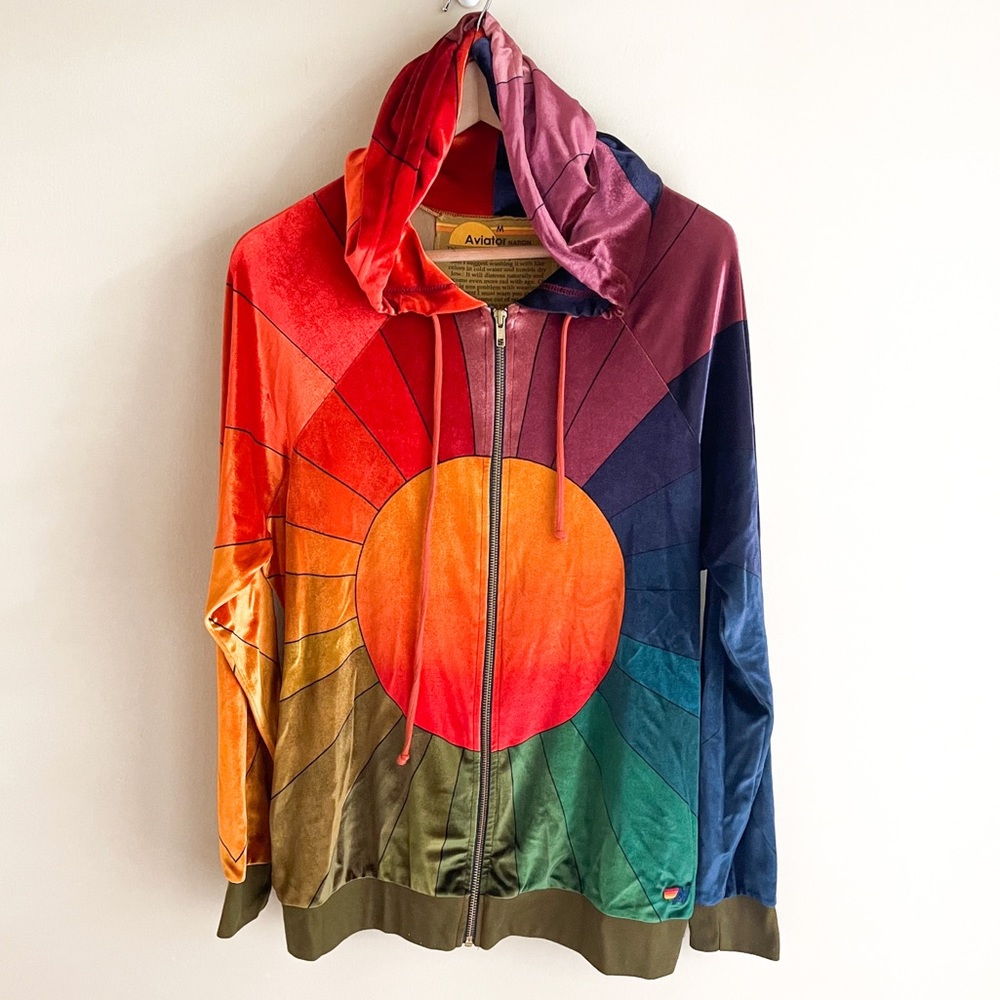 Aviator Nation Rainbow Sunburst Velour Zip Jacket